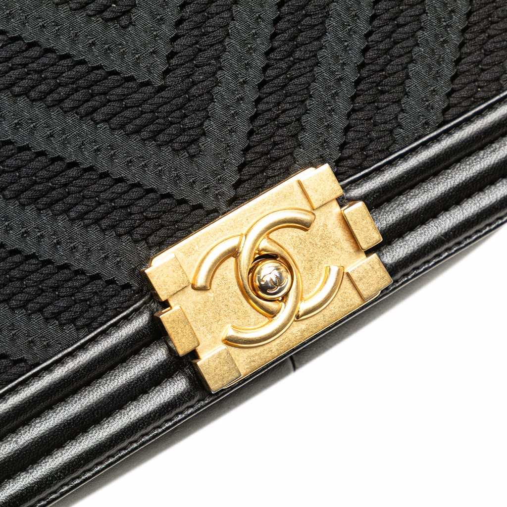 Chanel Old Medium Braided Chevron Cotton and Lambskin Boy Flap - Image 10
