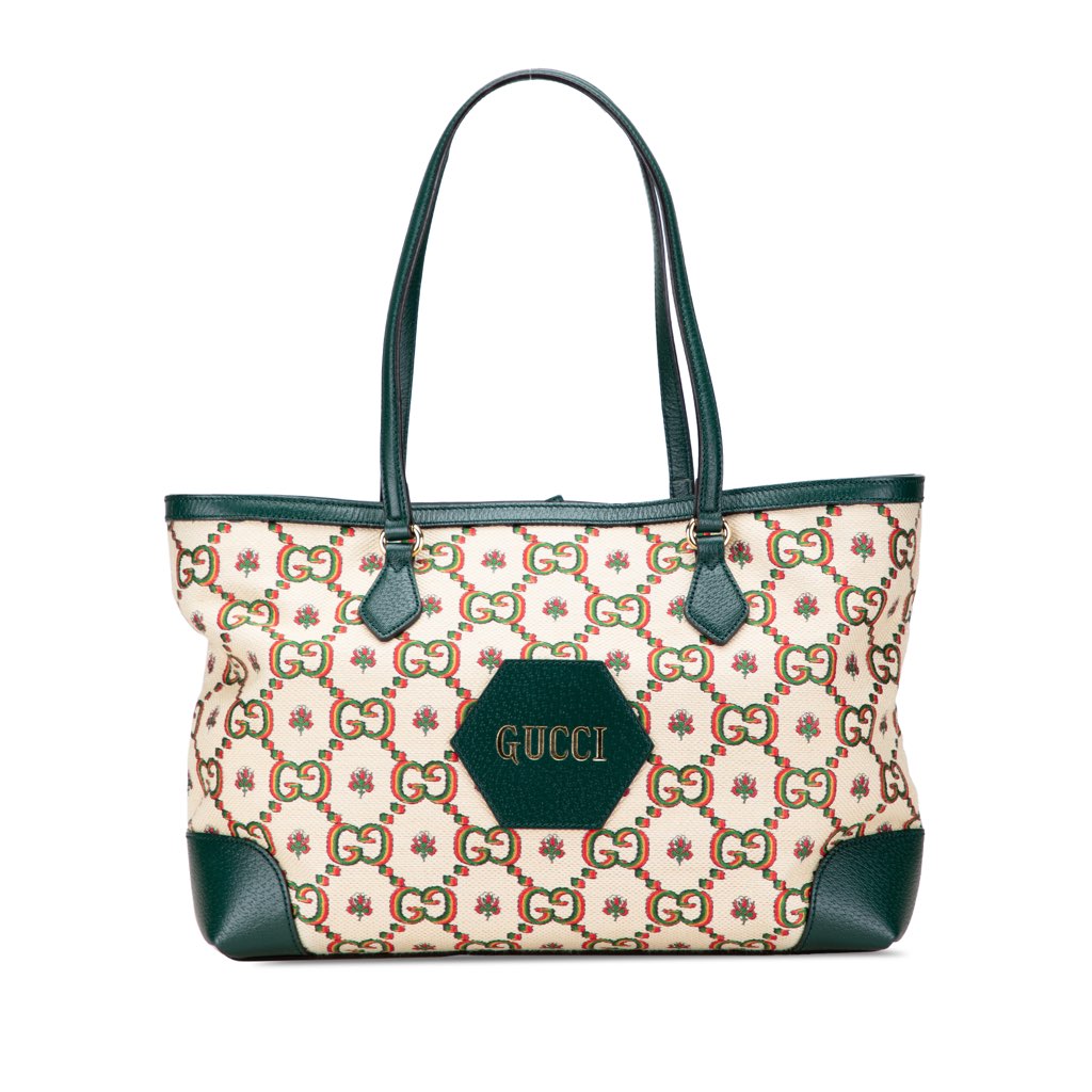 Gucci 100th Anniversary Medium GG Canvas Embroidered Flower Ophidia Tote