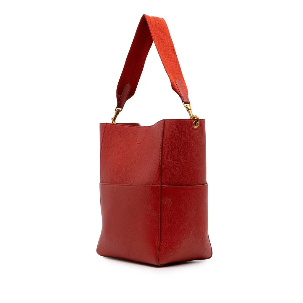 Celine Medium Leather Seau Sangle Bucket Bag Red Leather Good - Back View