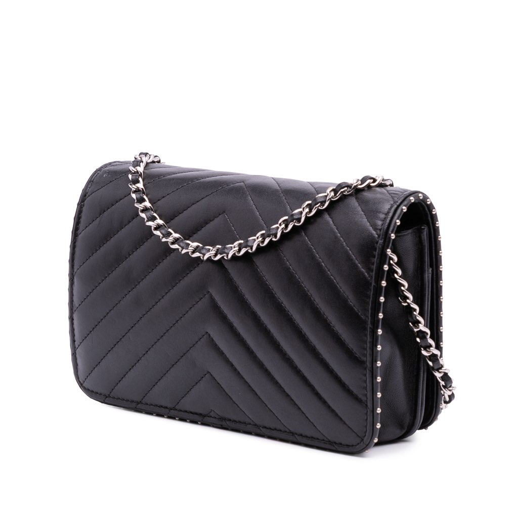 Chanel Chevron Lambskin Studded Wallet On Chain - 2