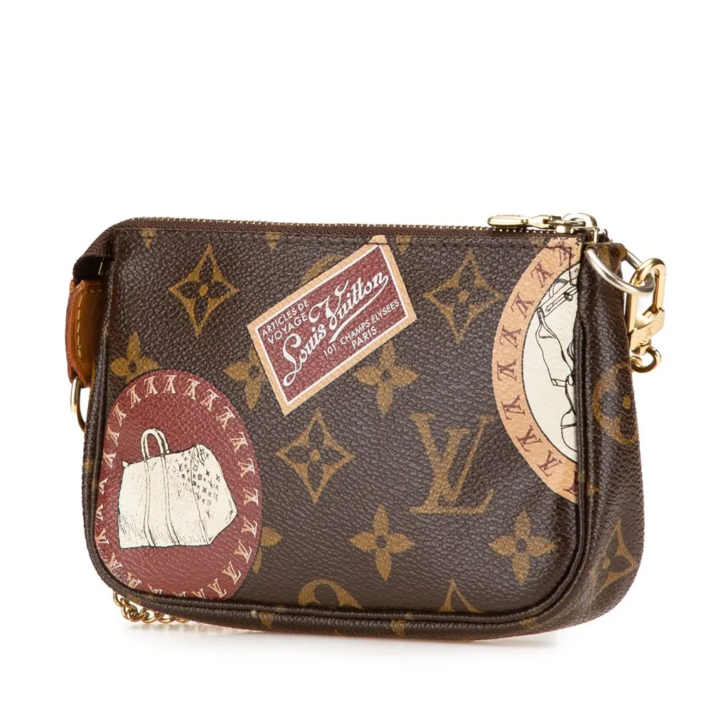 Louis Vuitton Monogram Patch Mini Pochette Accessoires Brown Canvas Good - Back View