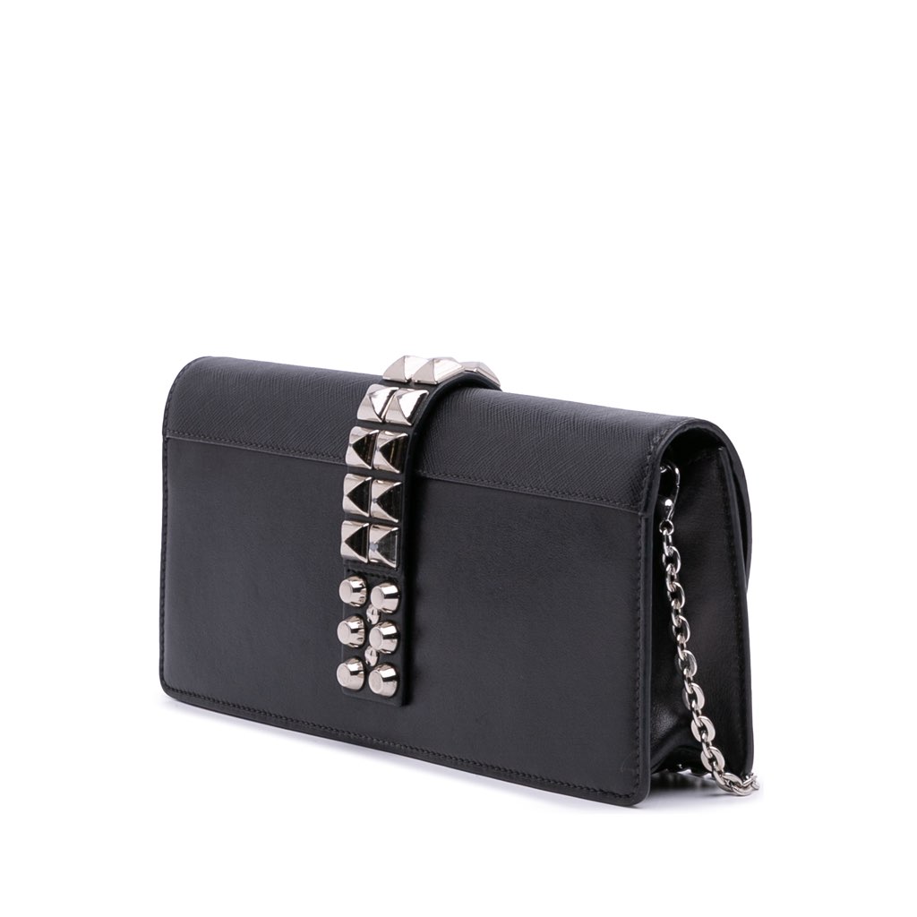 Prada City Calfskin and Saffiano Studded Elektra Clutch with Chain - 2