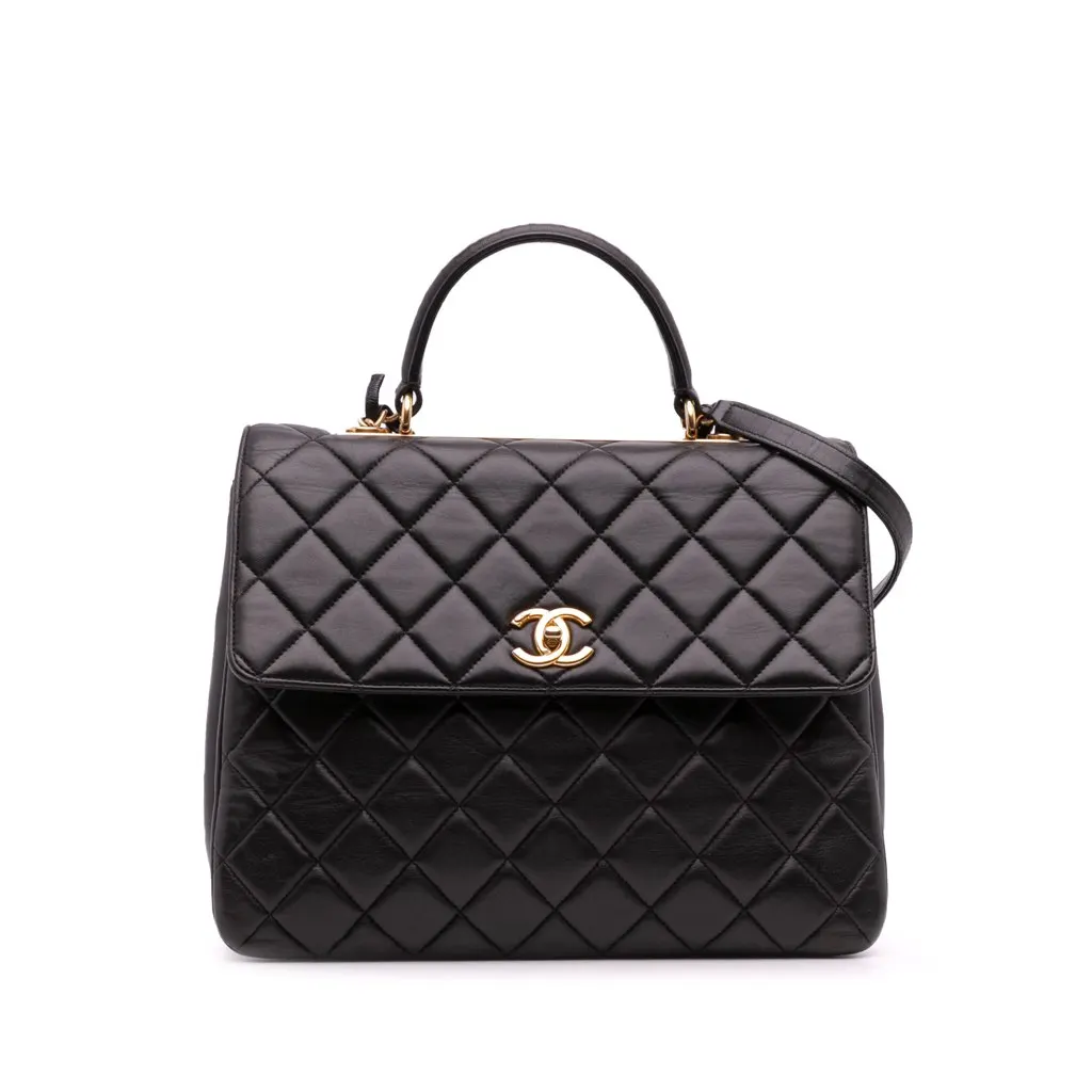 Chanel Large Lambskin Trendy CC Top Handle Flap Black Leather Fair - Front View
