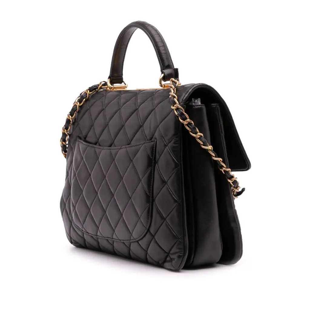 Chanel Large Lambskin Trendy CC Top Handle Flap Black Leather Fair - Back View