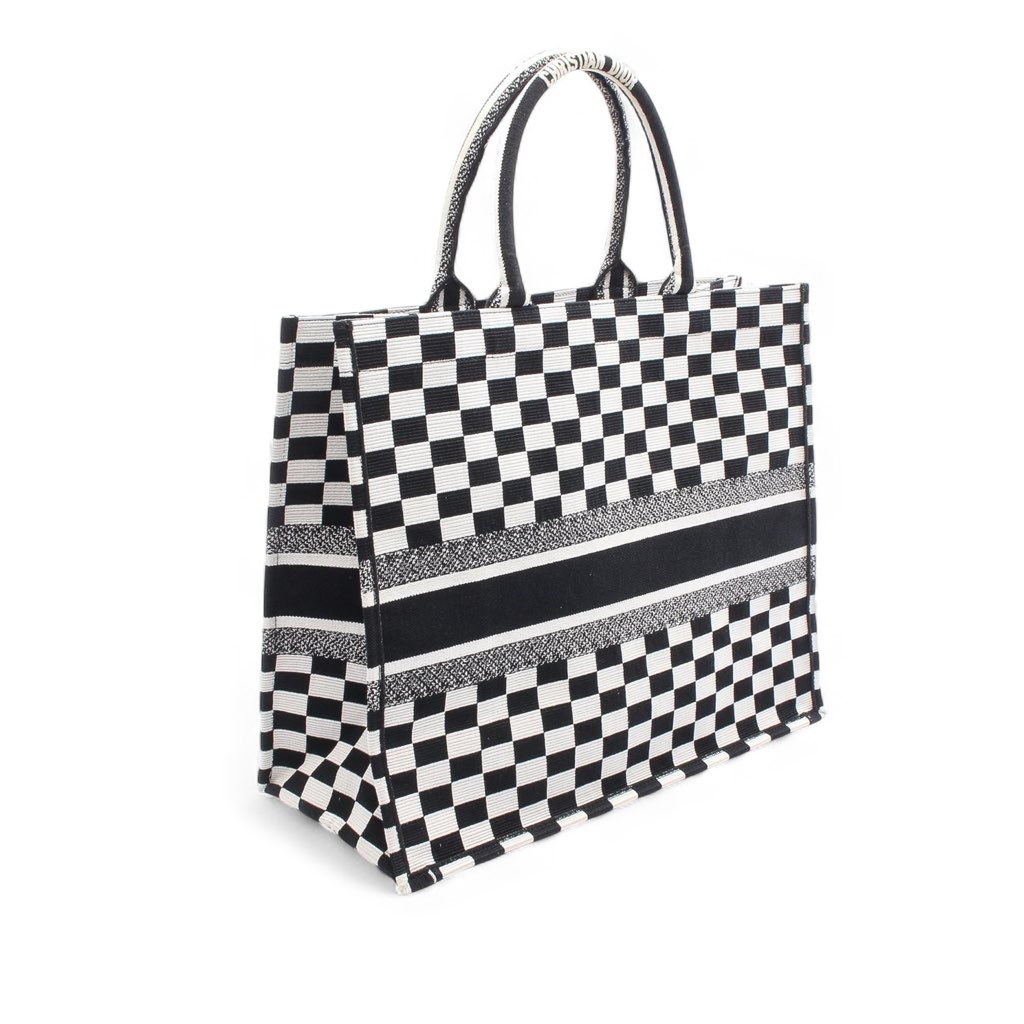 Dior Large Embroidered Canvas Checkered Book Tote - 2