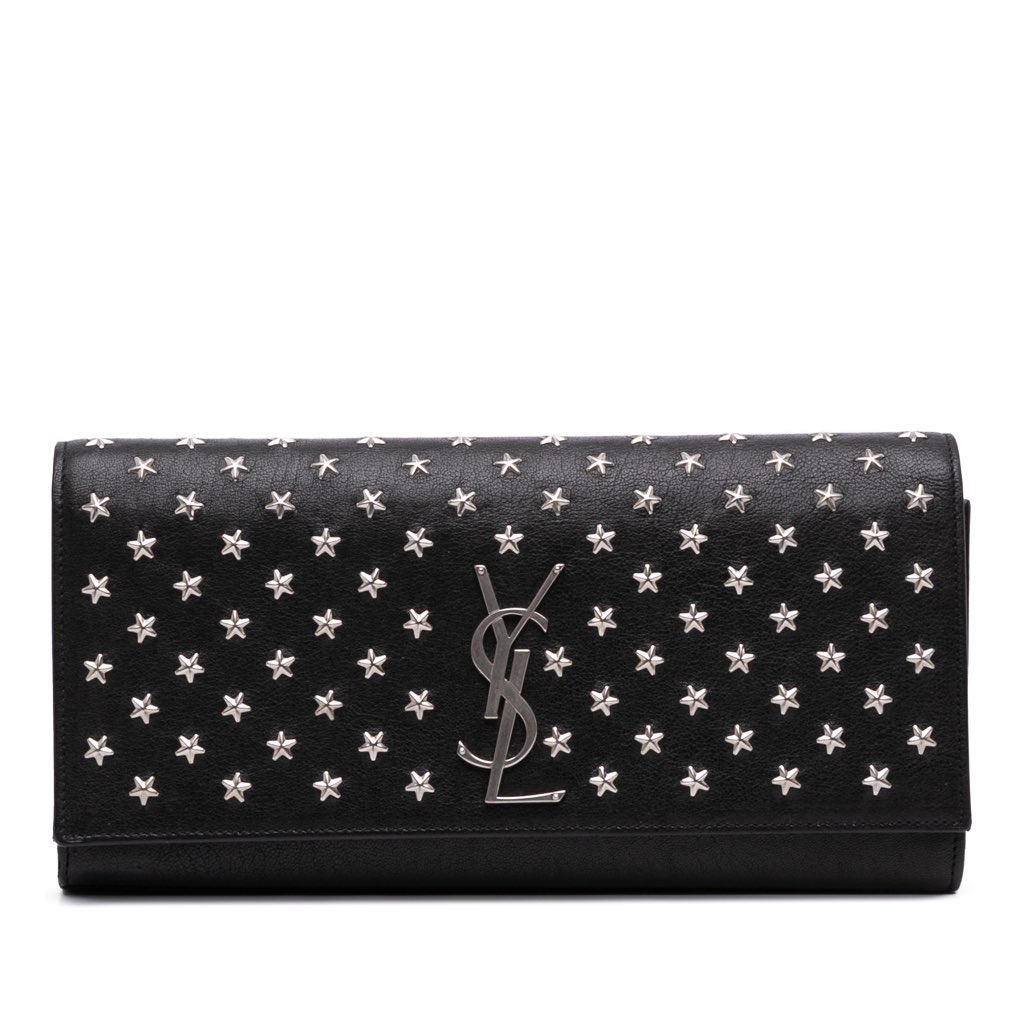Saint Laurent Leather Star Studded Cassandre Clutch