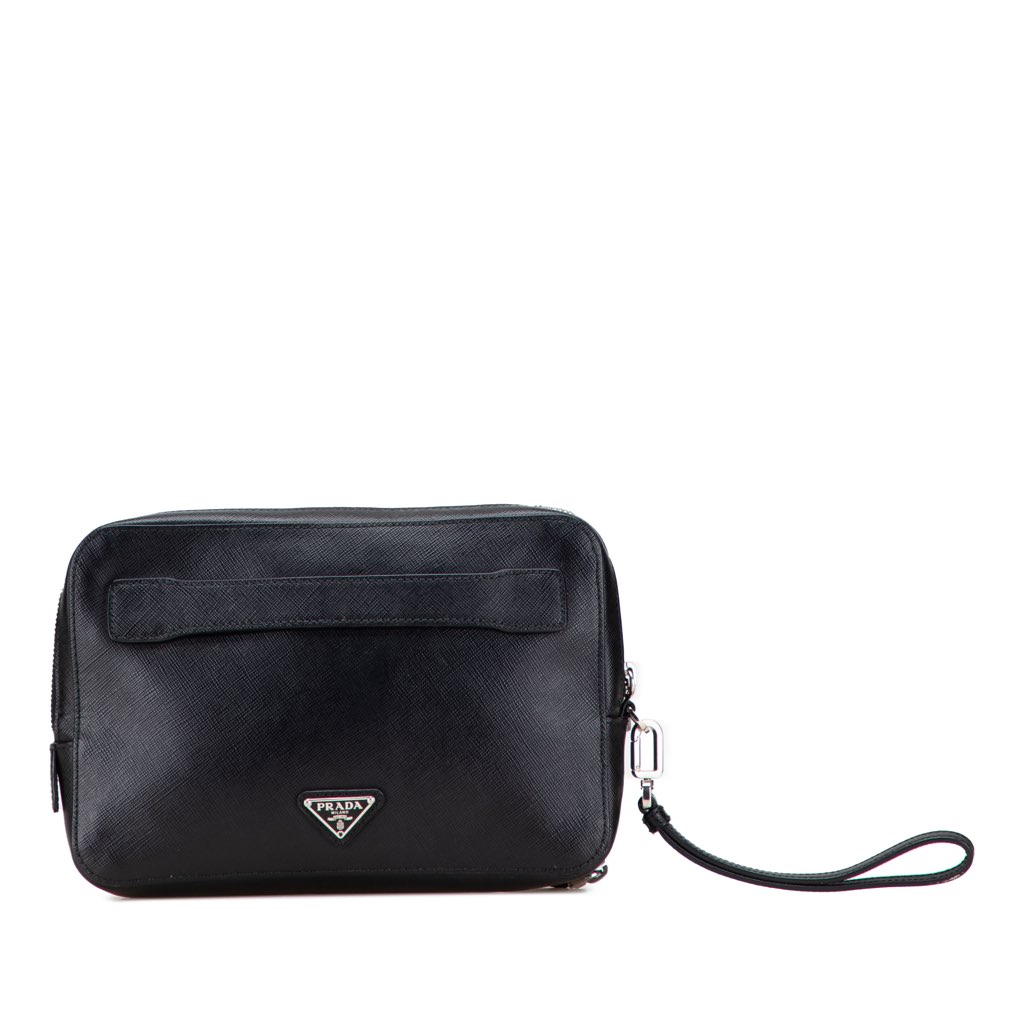 Prada Saffiano Portfolio Double Zip Clutch