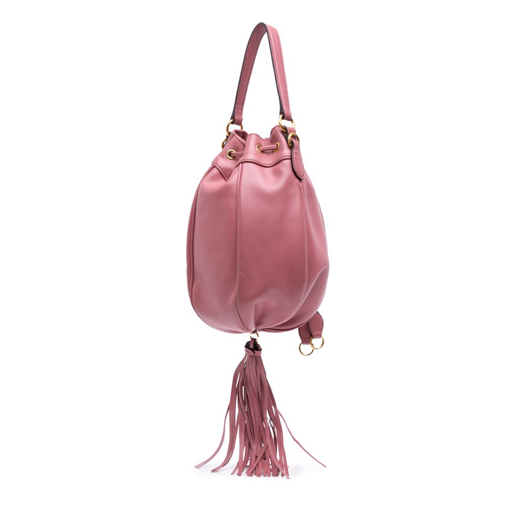 Miu Miu Leather Tassel Accent Bucket Bag - 2
