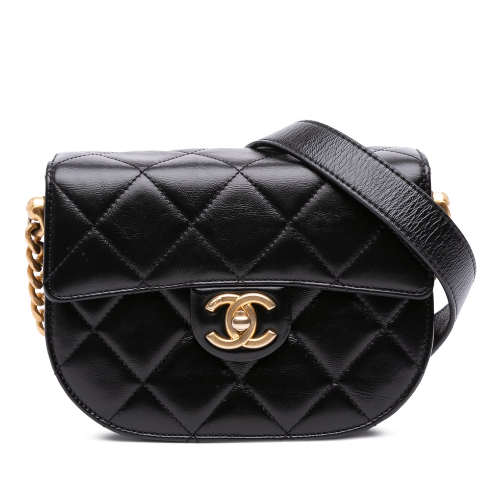 Chanel CC Quilted Calfskin Round Moon Messenger Flap