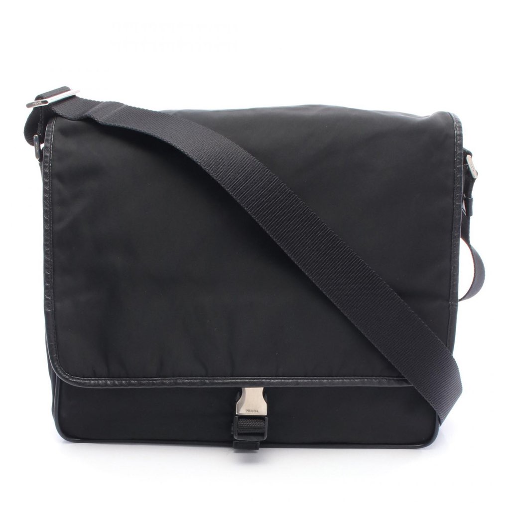 Prada Saffiano Trimmed Tessuto Buckle Messenger Bag