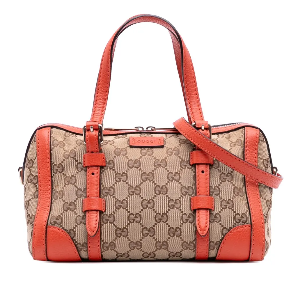 Gucci Small GG Canvas Belted Satchel Brown Canvas Good - Front View