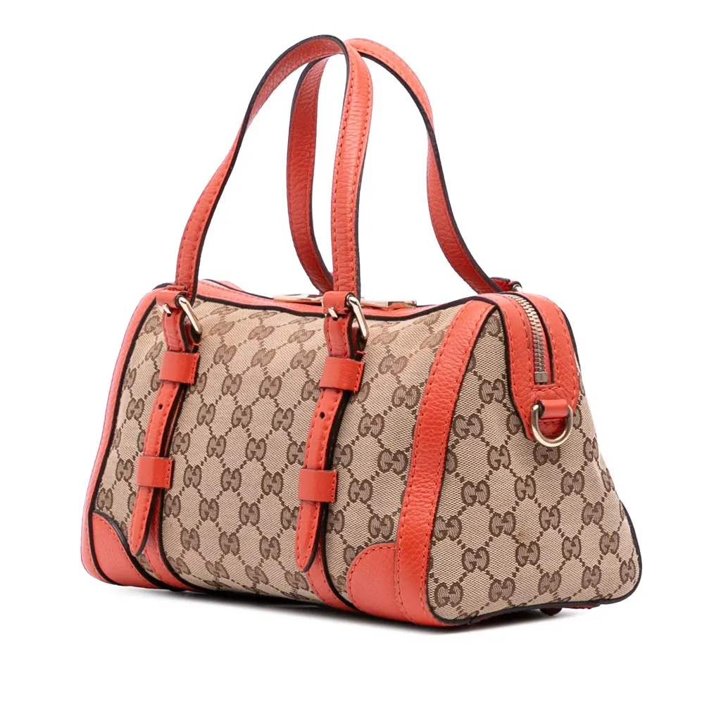 Gucci Small GG Canvas Belted Satchel Brown Canvas Good - Back View
