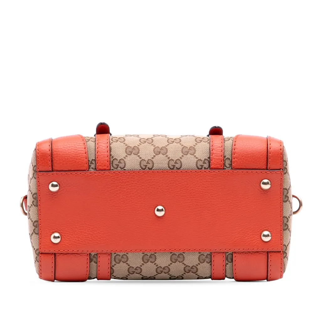 Gucci Small GG Canvas Belted Satchel Brown Canvas Good - Inside View