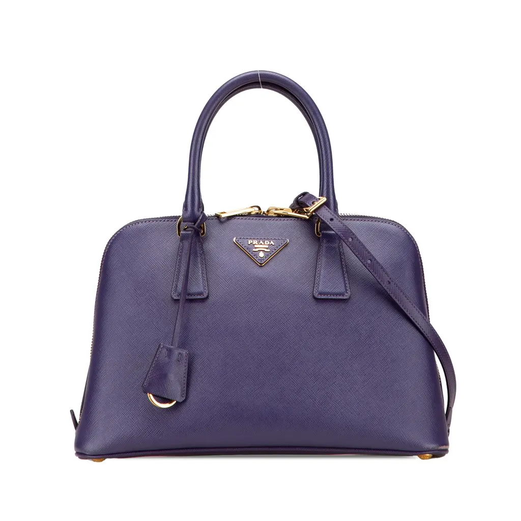 Prada Medium Saffiano Lux Promenade Satchel Purple Leather Good - Front View