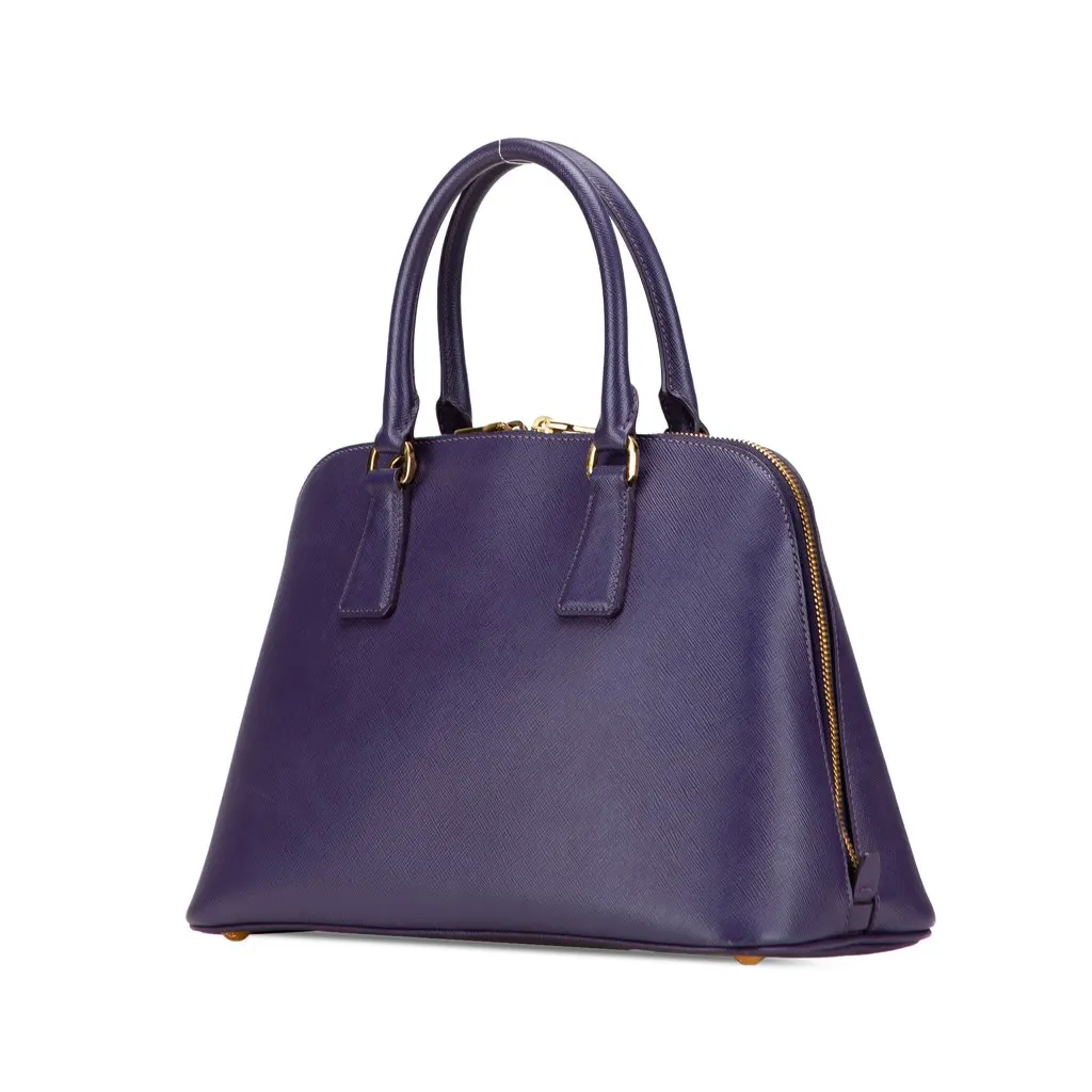 Prada Medium Saffiano Lux Promenade Satchel Purple Leather Good - Back View