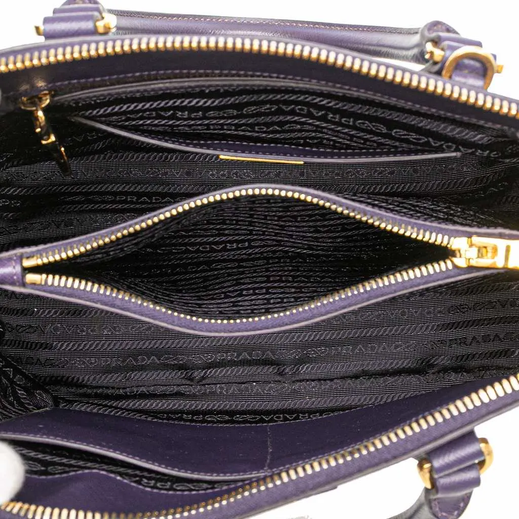 Prada Medium Saffiano Lux Promenade Satchel Purple Leather Good - Model View