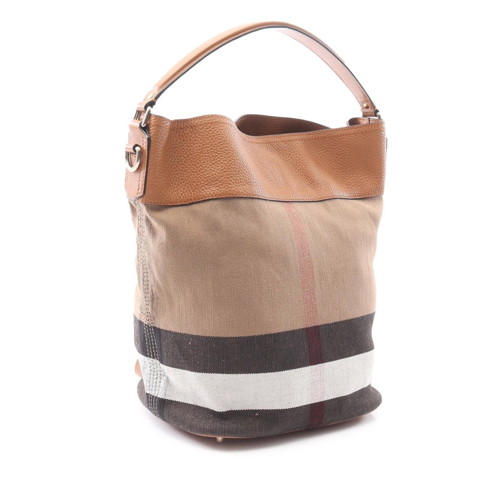 Burberry Medium Mega Check Canvas and Grained Calfskin Ashby Tassel Bucket Bag - 2