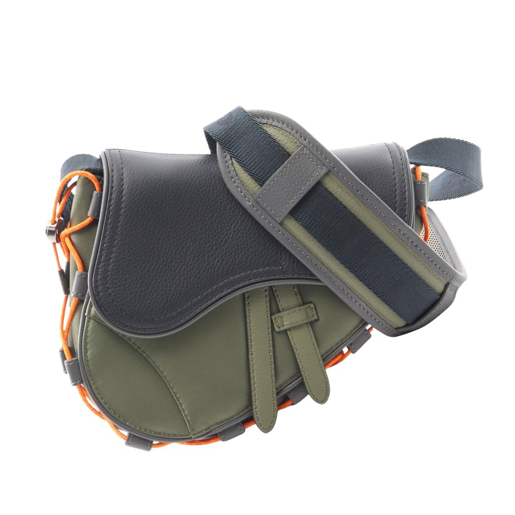 Dior Sacai Technical Fabric and Grained Calfskin Saddle Bag