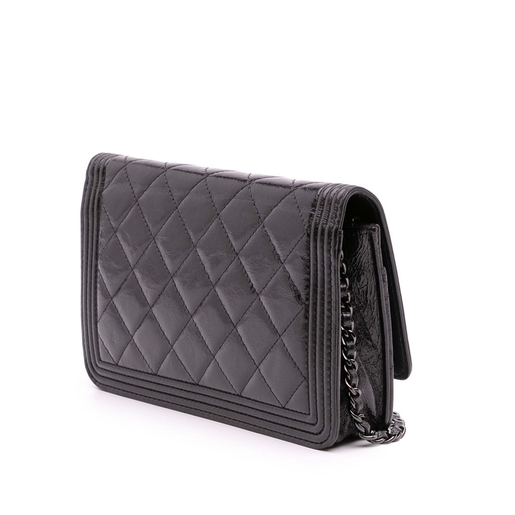 Chanel Quilted Shiny Aged Calfskin Boy Wallet On Chain - Back view