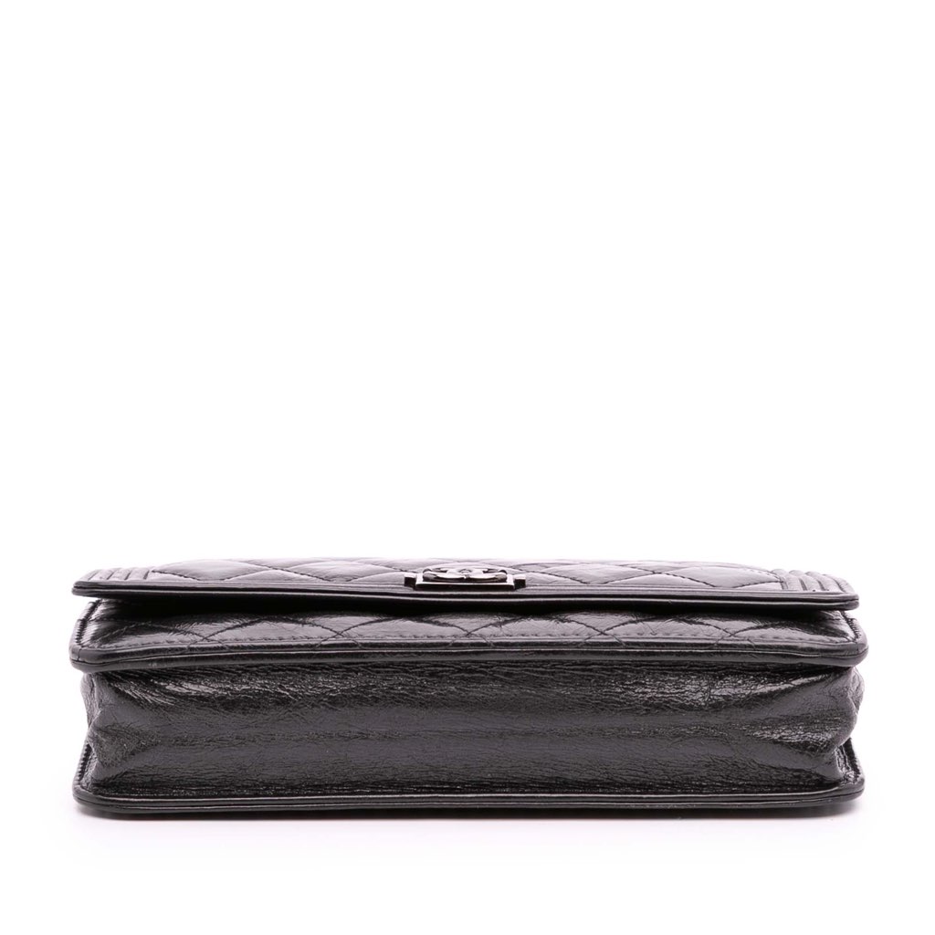 Chanel Quilted Shiny Aged Calfskin Boy Wallet On Chain - Image 6