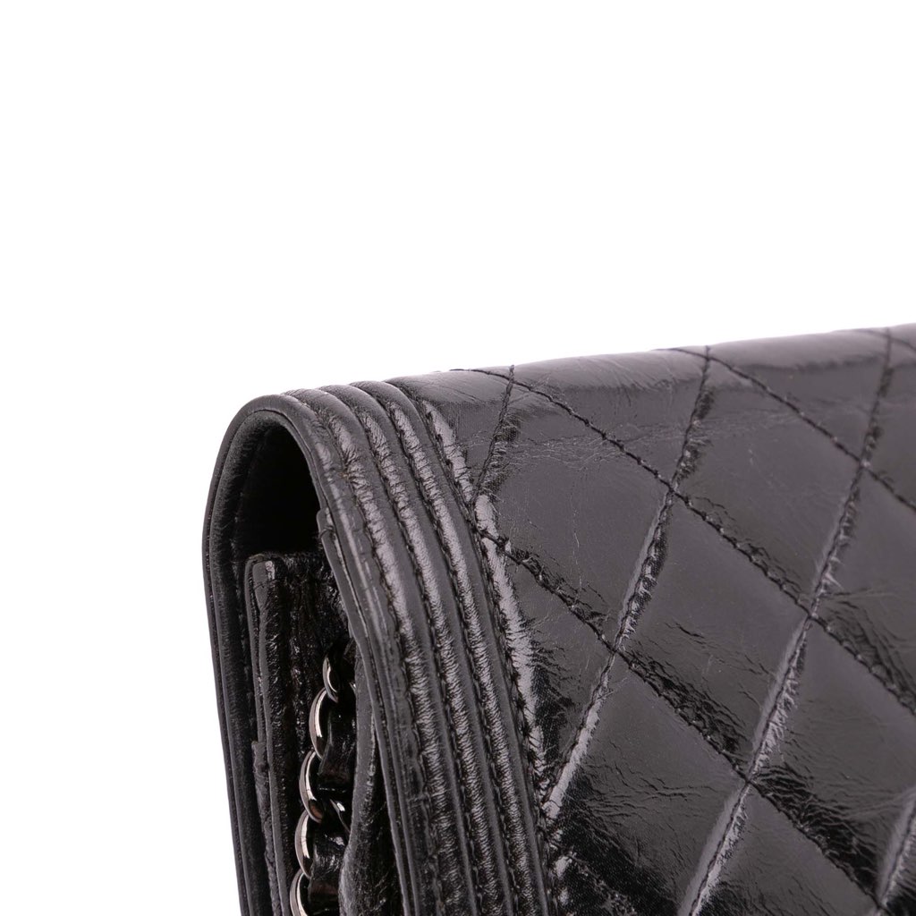 Chanel Quilted Shiny Aged Calfskin Boy Wallet On Chain - Image 10
