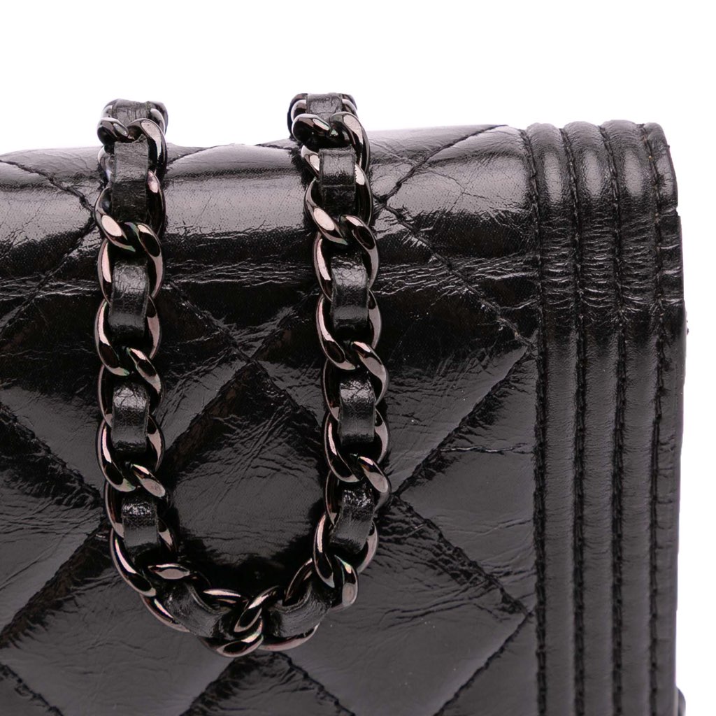 Chanel Quilted Shiny Aged Calfskin Boy Wallet On Chain - Image 11