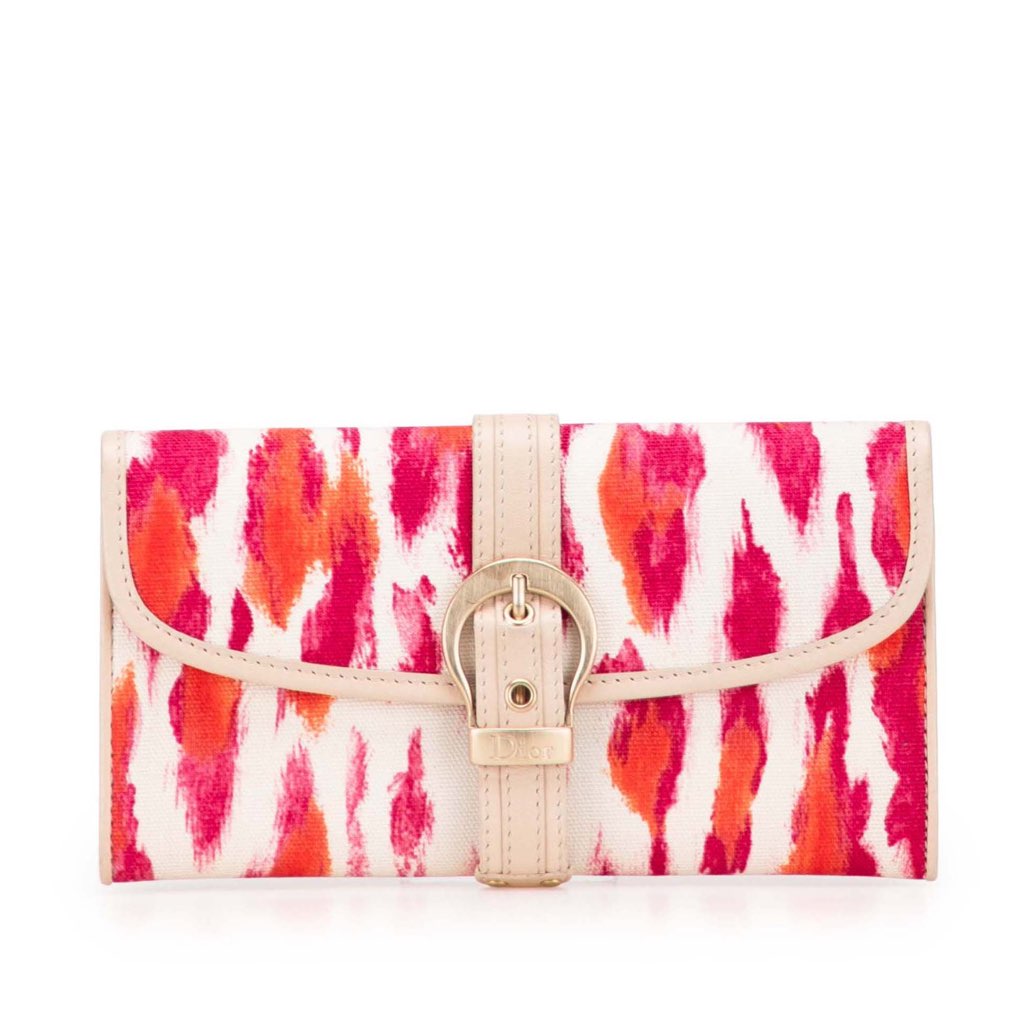Dior Printed Canvas Buckle Strap Flap Wallet