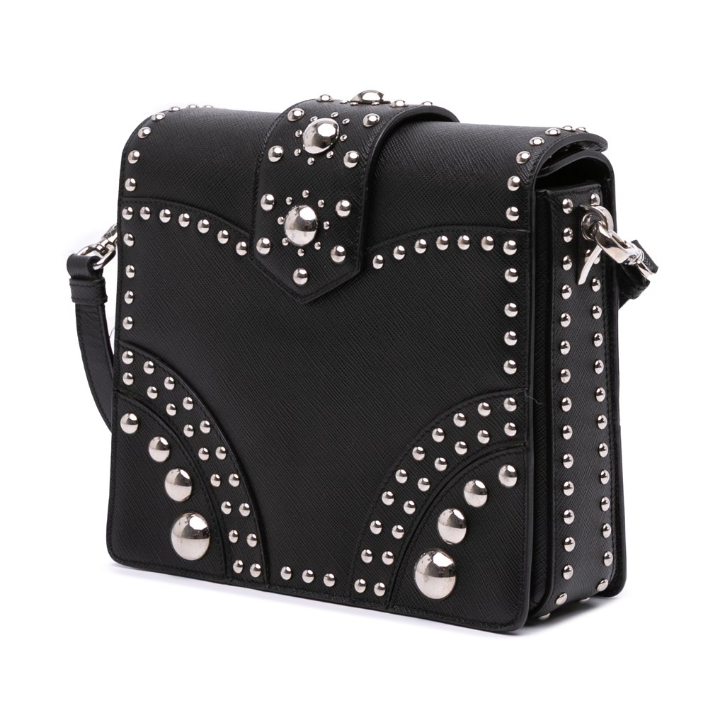 Prada Saffiano Studded Turn Lock Top Handle Bag - 2
