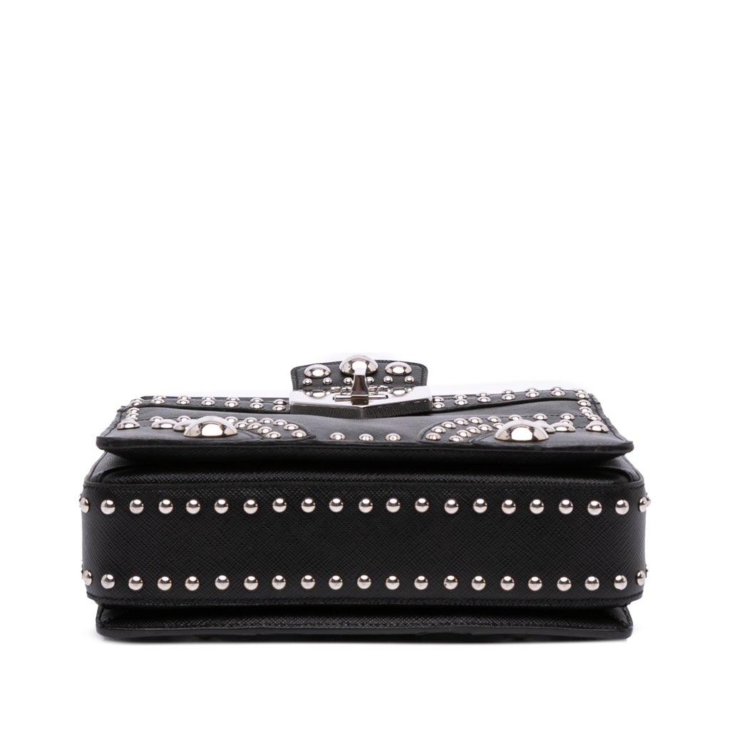 Prada Saffiano Studded Turn Lock Top Handle Bag - 3