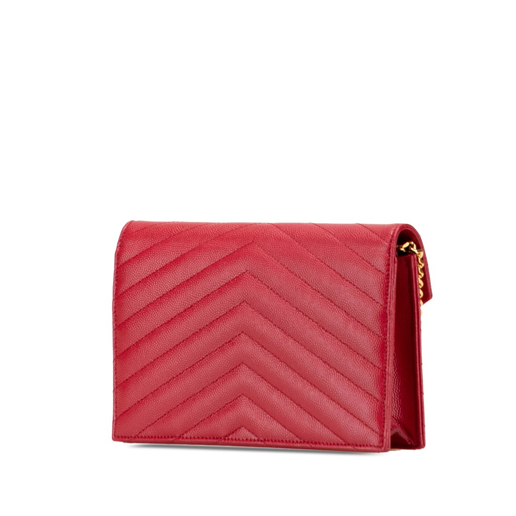 Saint Laurent Grain De Poudre Chevron Monogram Envelope Wallet on Chain - 2