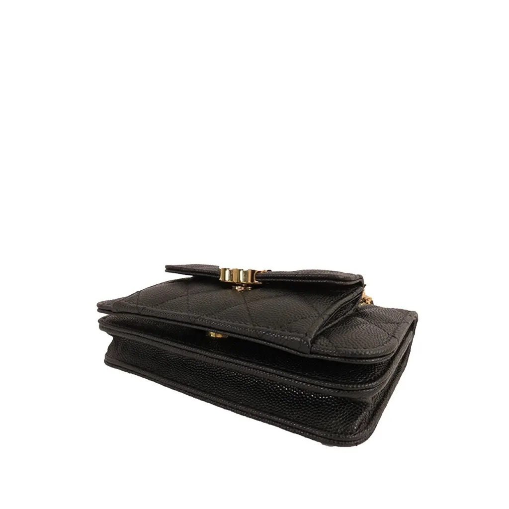 Chanel CC Quilted Caviar Pocket Twins Clutch with Chain Black Leather Good - Inside View