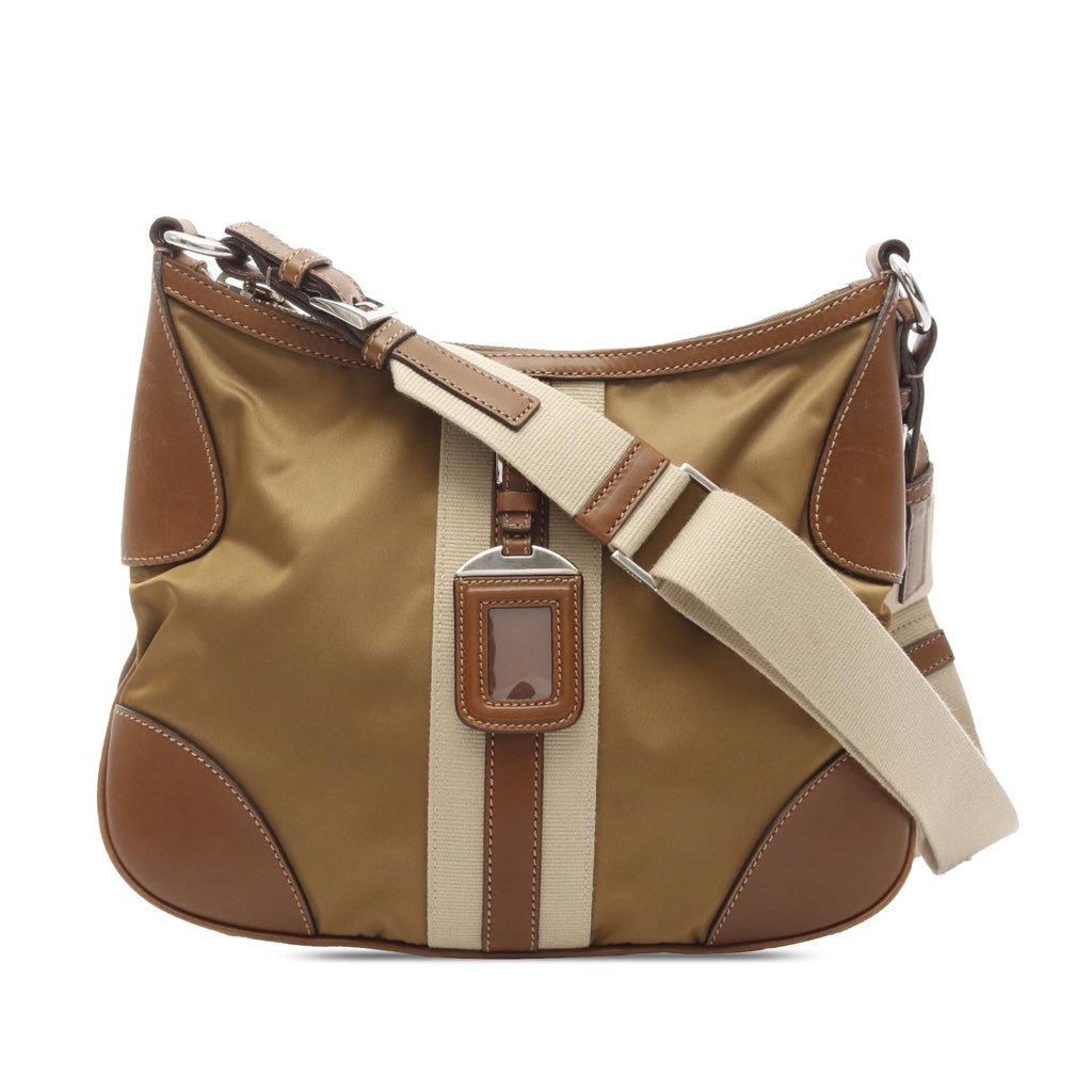 Prada Leather Trimmed Tessuto Stripe Crossbody