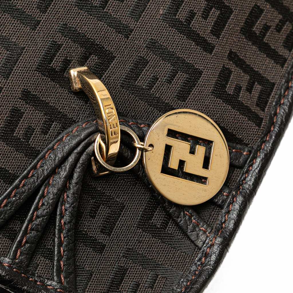 Fendi Small Zucchino Canvas F Charm Crossbody - Image 10