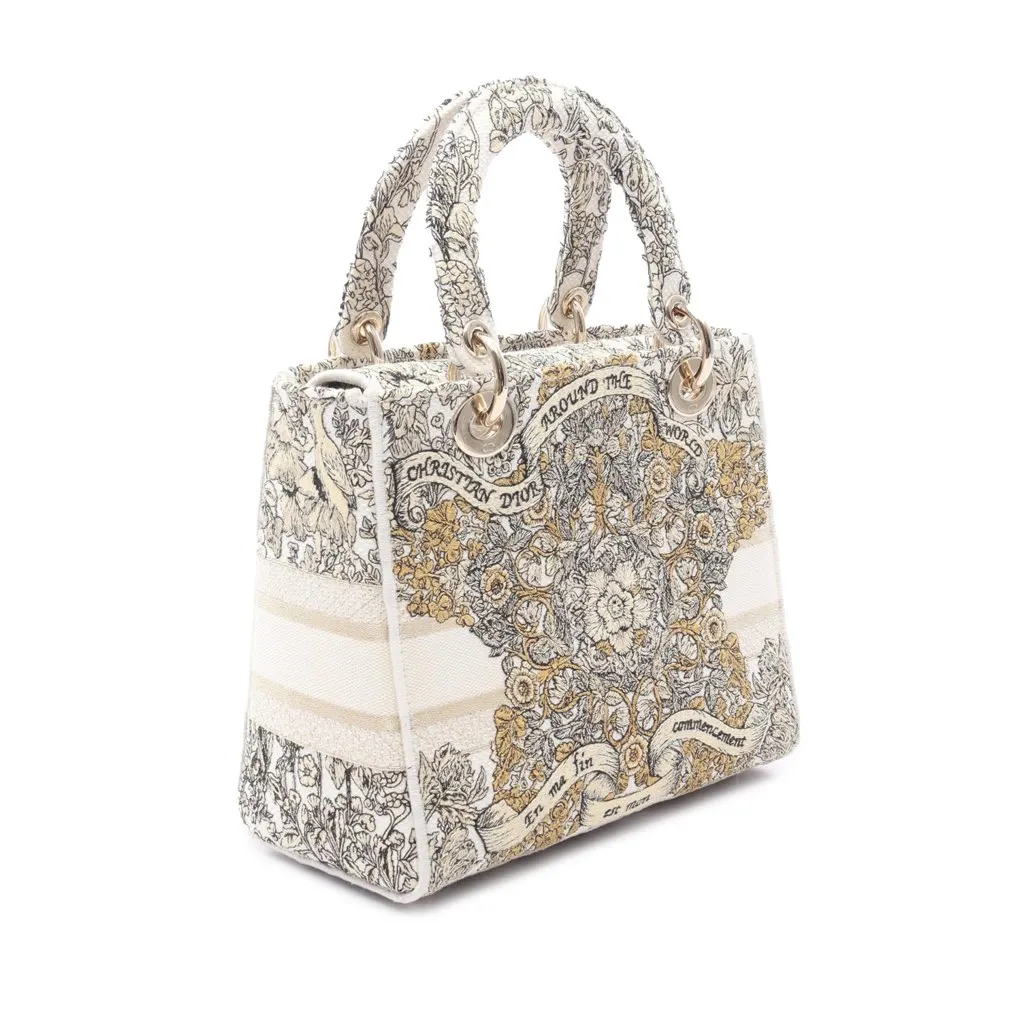 Dior Medium Embroidered Canvas Around The World Stella Lady D-Lite White Canvas Good - Back View