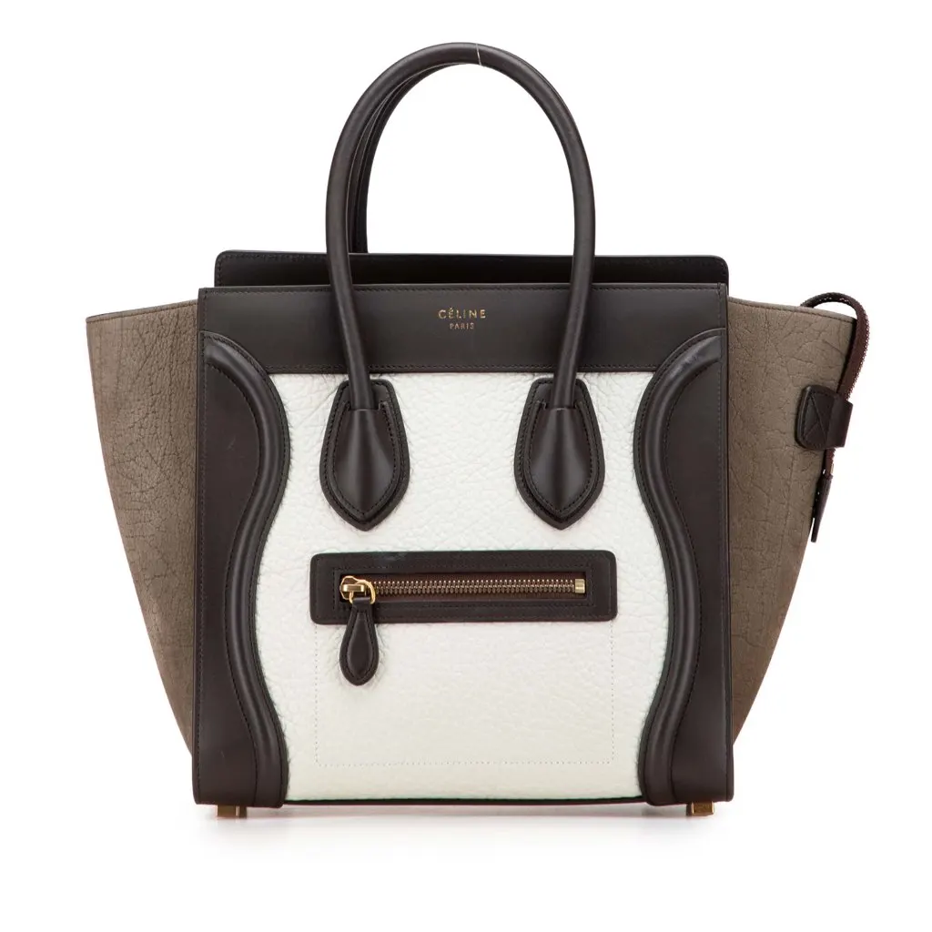 Celine Micro Tricolor Nubuck and Calfskin Luggage Tote White Leather Good - Front View