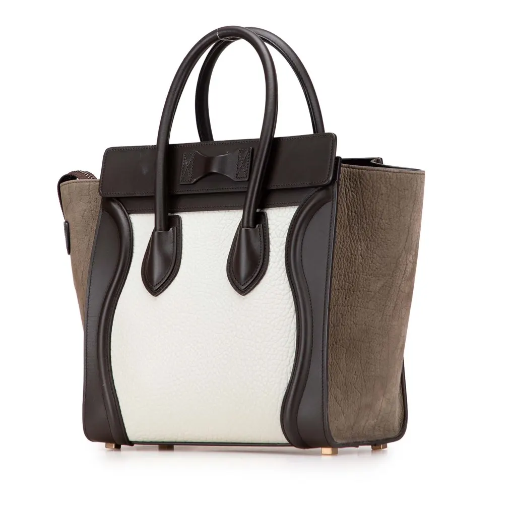 Celine Micro Tricolor Nubuck and Calfskin Luggage Tote White Leather Good - Back View