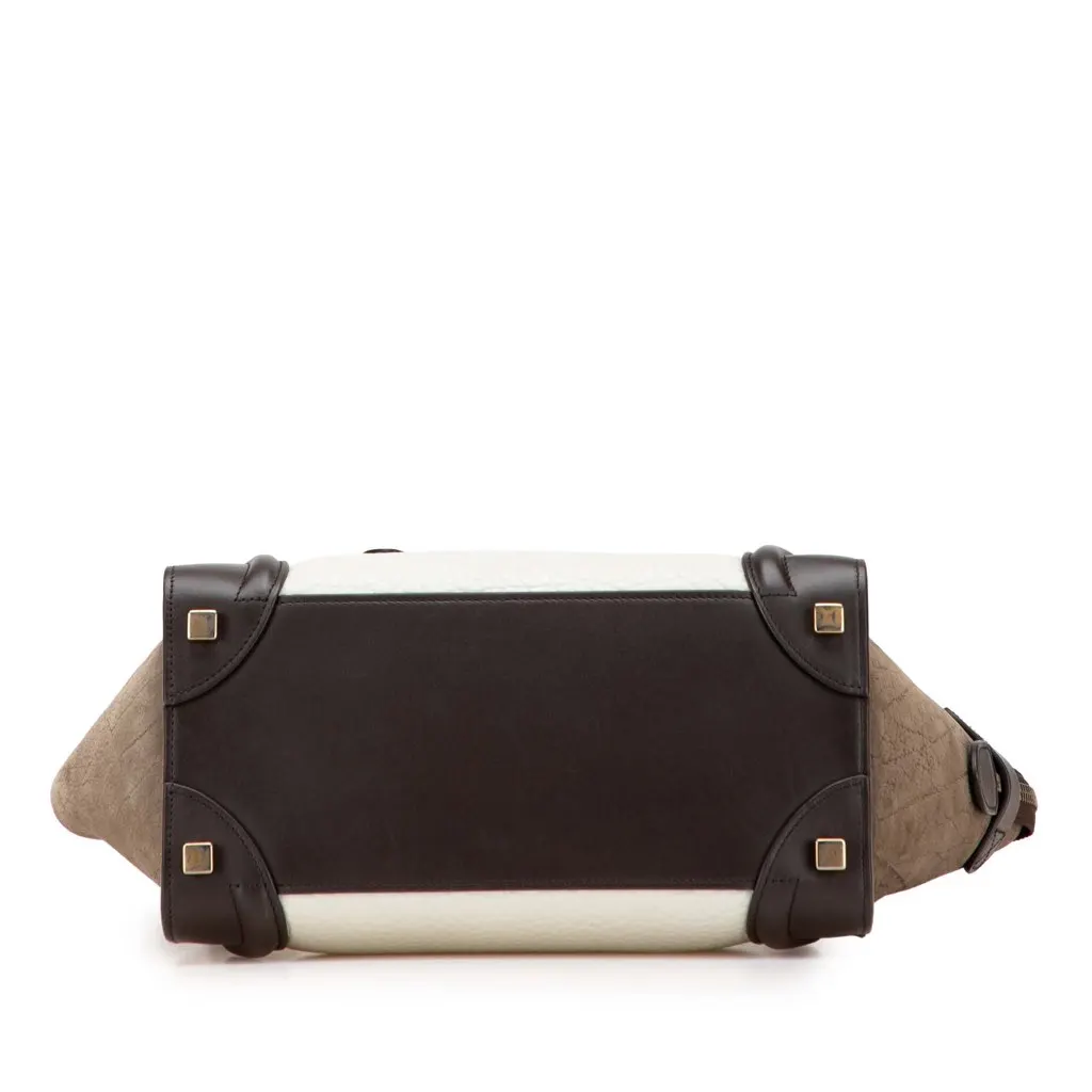 Celine Micro Tricolor Nubuck and Calfskin Luggage Tote White Leather Good - Inside View