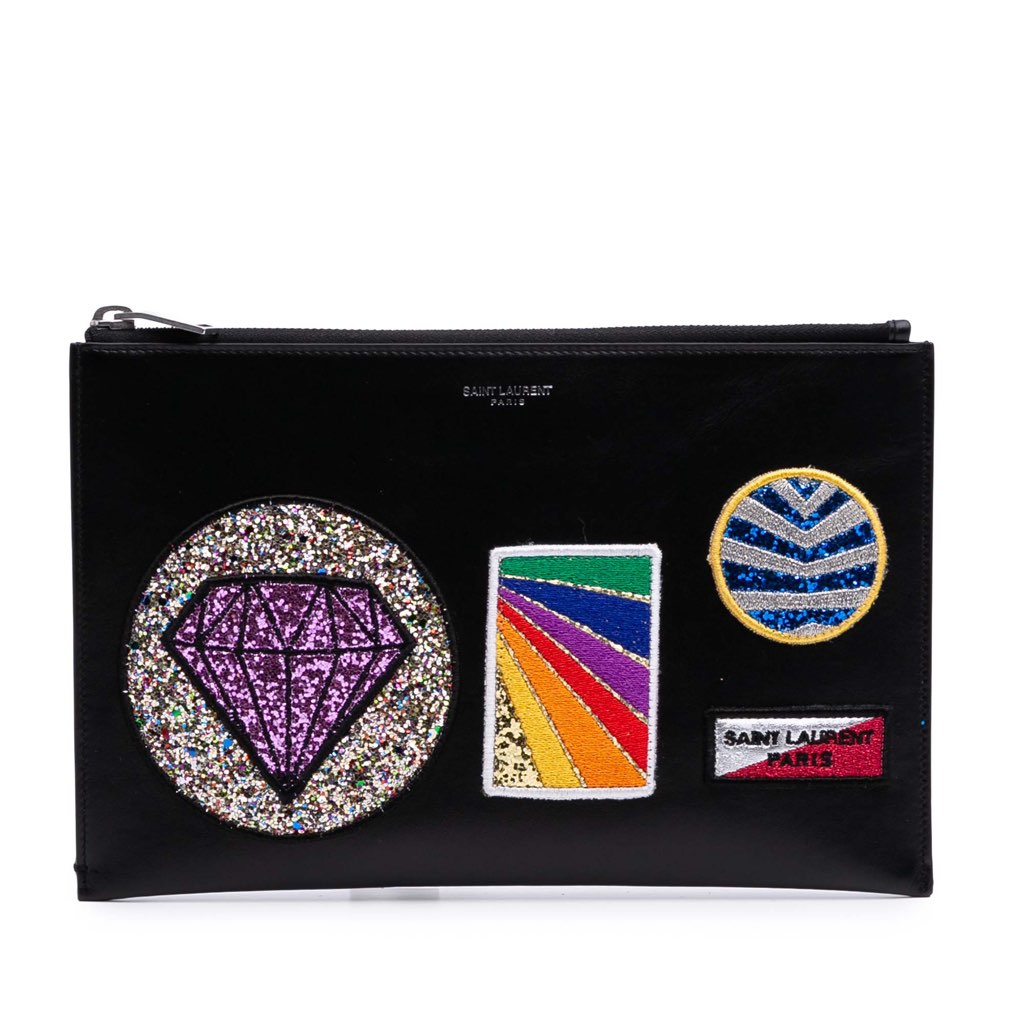 Saint Laurent Leather Multi Patch Zip Pouch