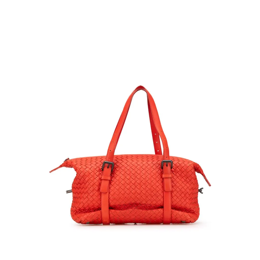 Bottega Veneta Nappa Intrecciato Montaigne Shoulder Bag Red Leather Good - Front View