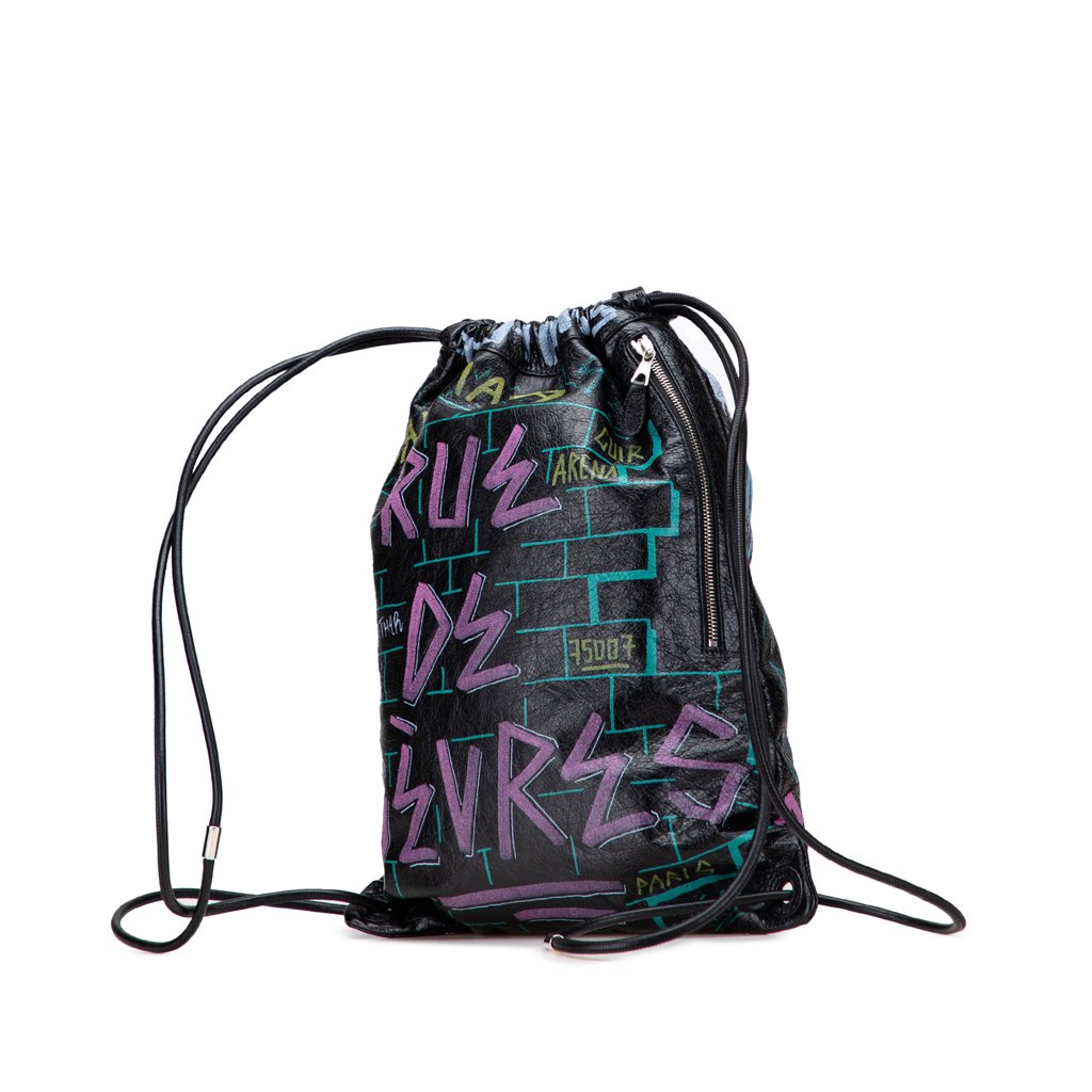 Balenciaga Lambskin Graffiti Explorer Drawstring Backpack - 2
