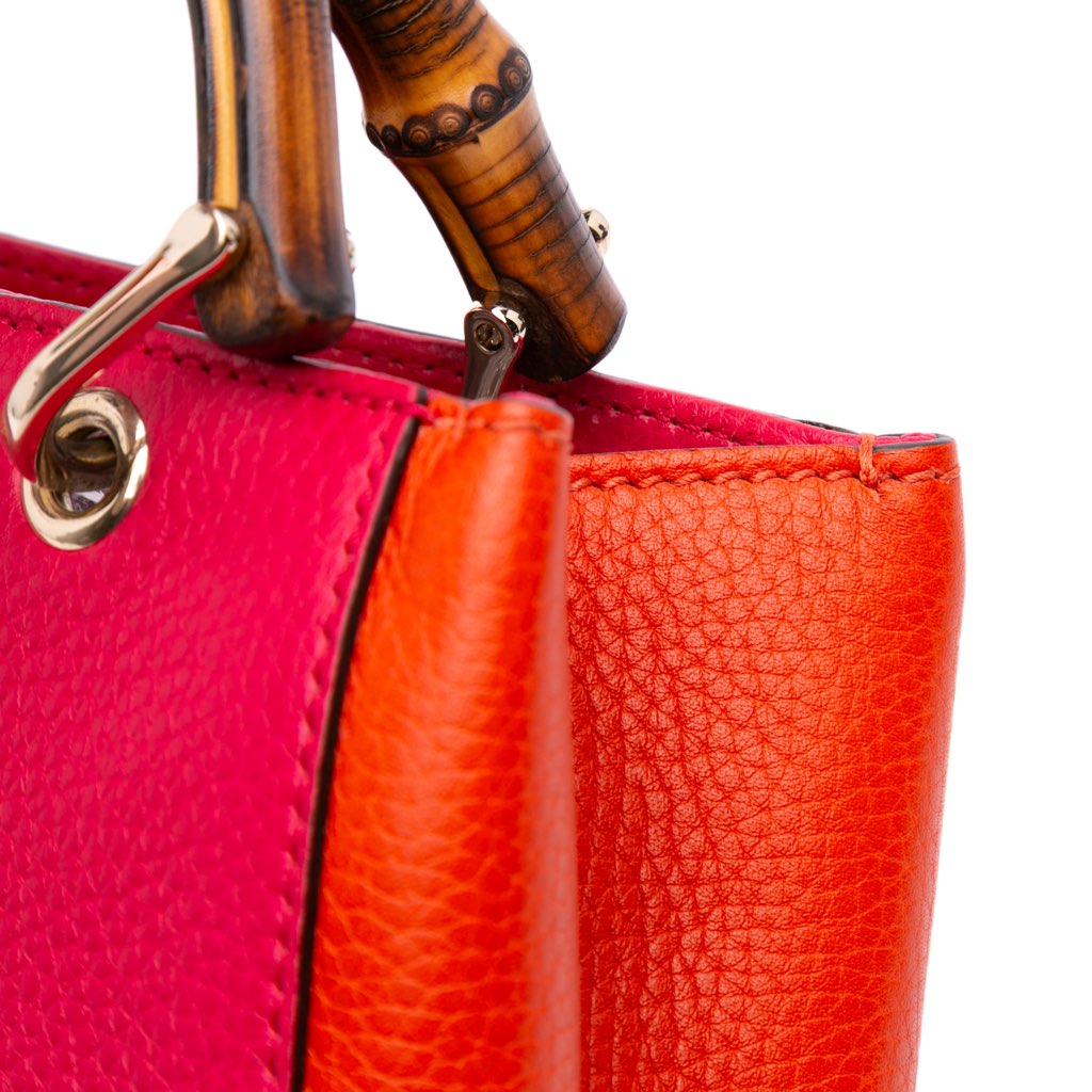 Gucci Small Bicolor Calfskin Bamboo Shopper Satchel - Image 11