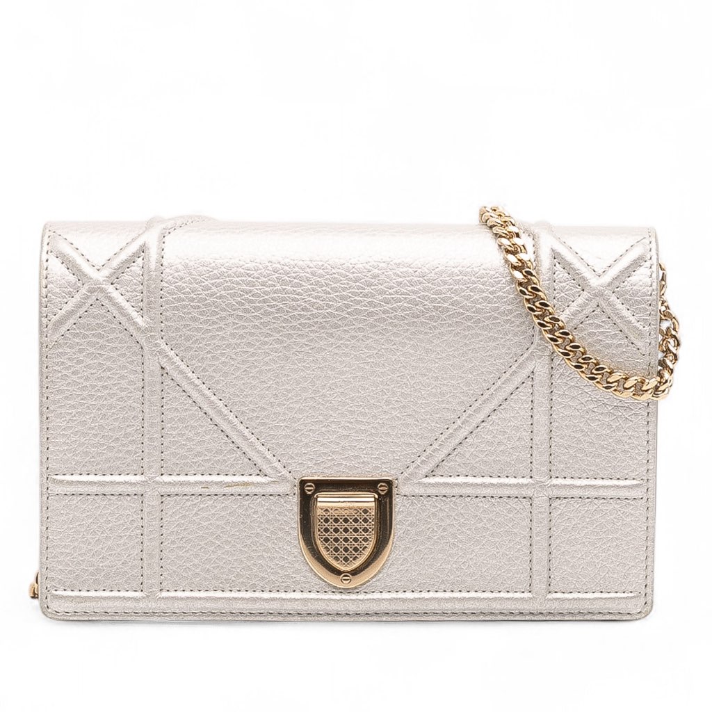 Dior Metallic Grained Calfskin Diorama Wallet On Chain