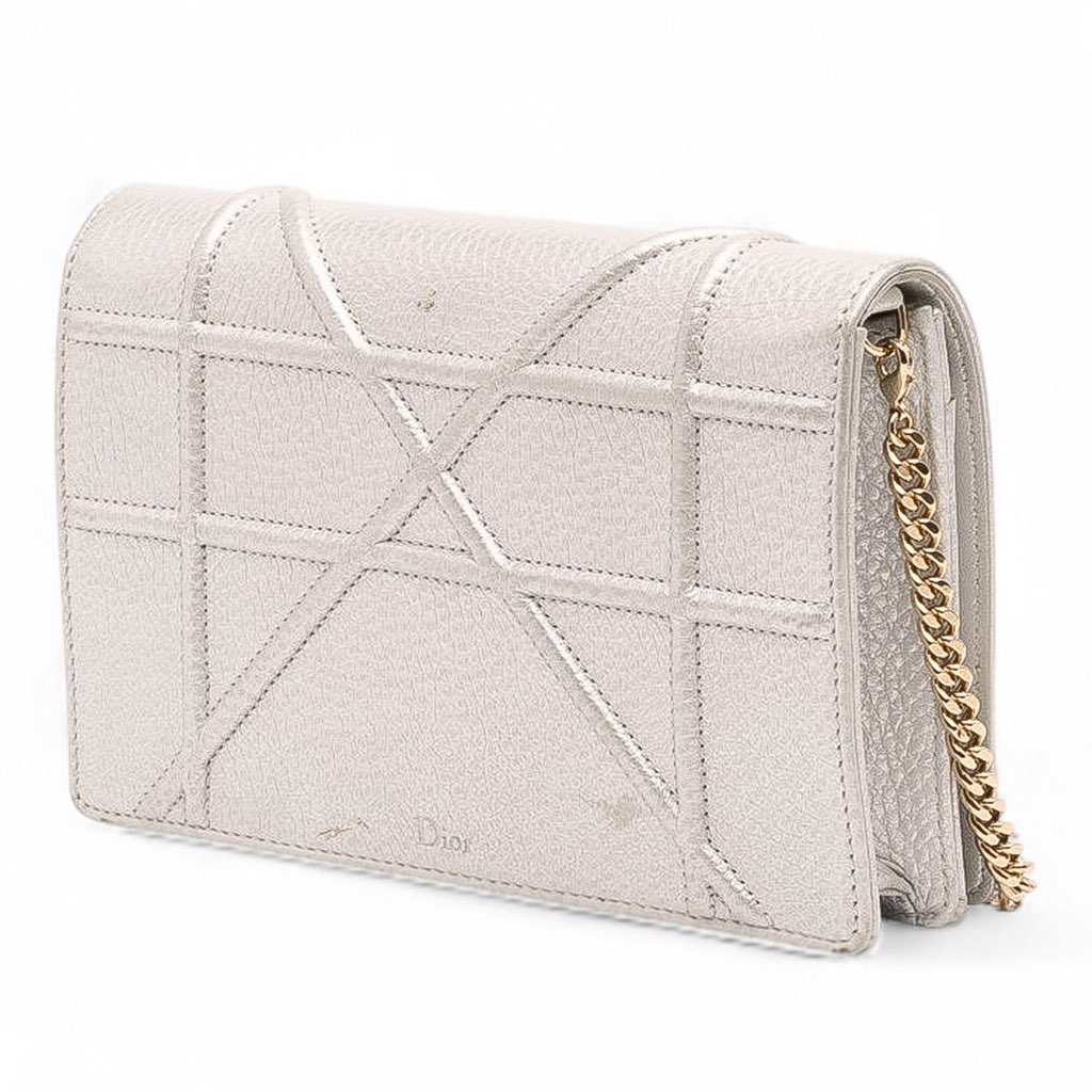 Dior Metallic Grained Calfskin Diorama Wallet On Chain - Back view