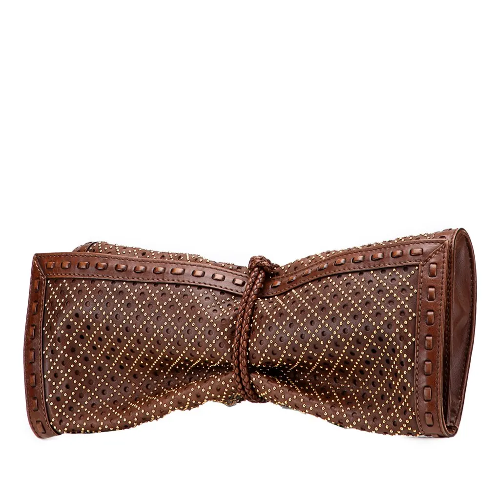Gucci Perforated Leather Studded Malika Clutch Brown Leather Good - Back View
