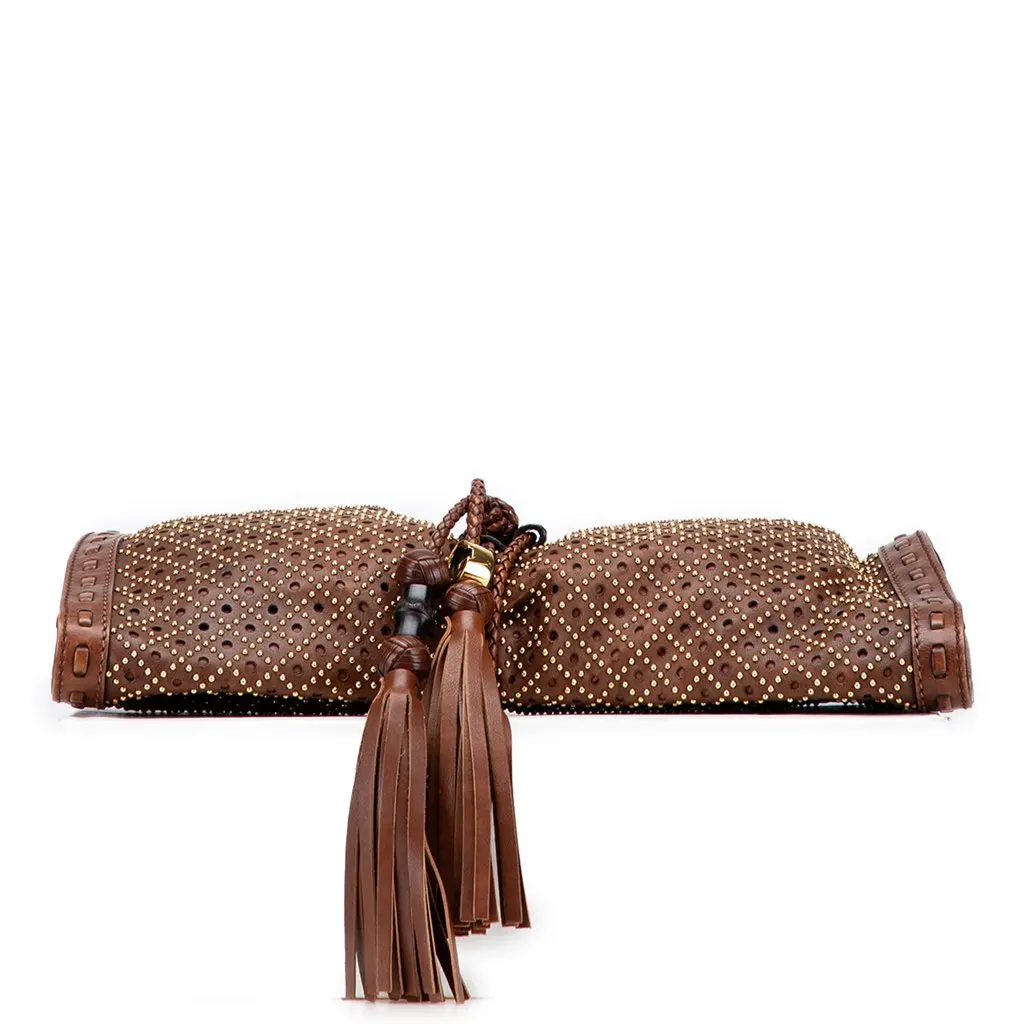 Gucci Perforated Leather Studded Malika Clutch Brown Leather Good - Inside View
