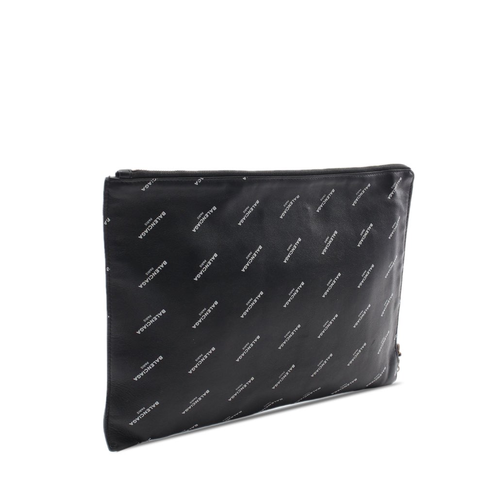 Balenciaga Lambskin Motocross Logo Print Classic Clutch - Back view