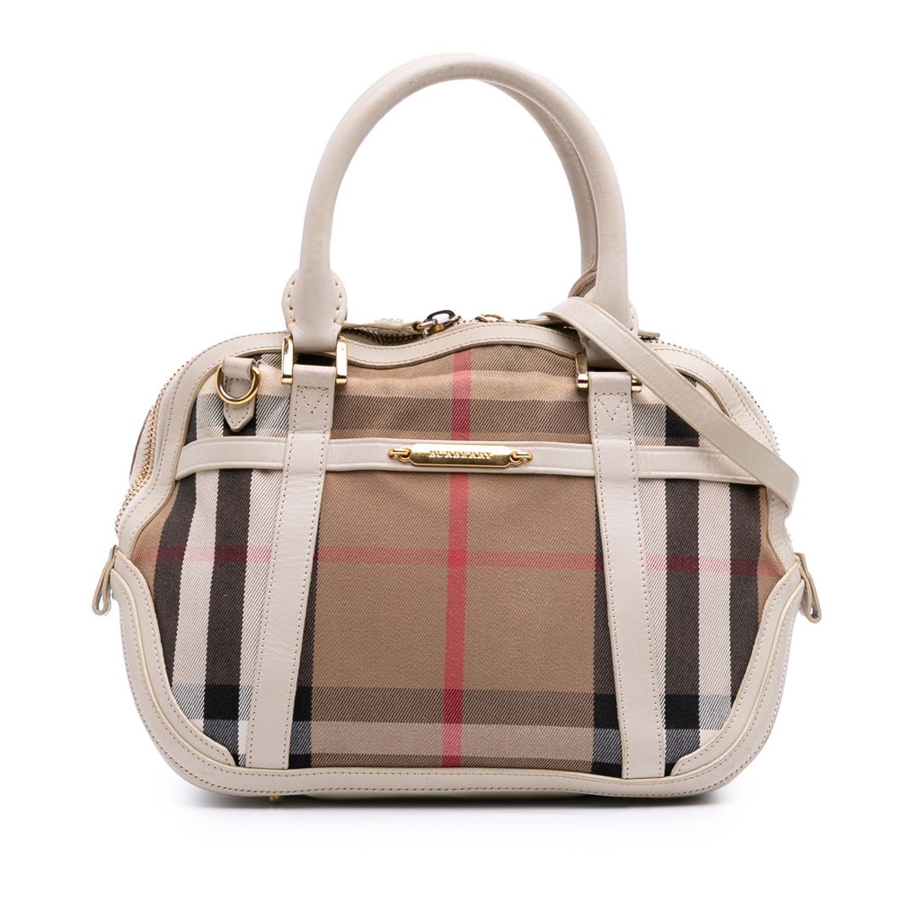 Burberry Small Leather Trimmed House Check Canvas Bridle Orchard Satchel