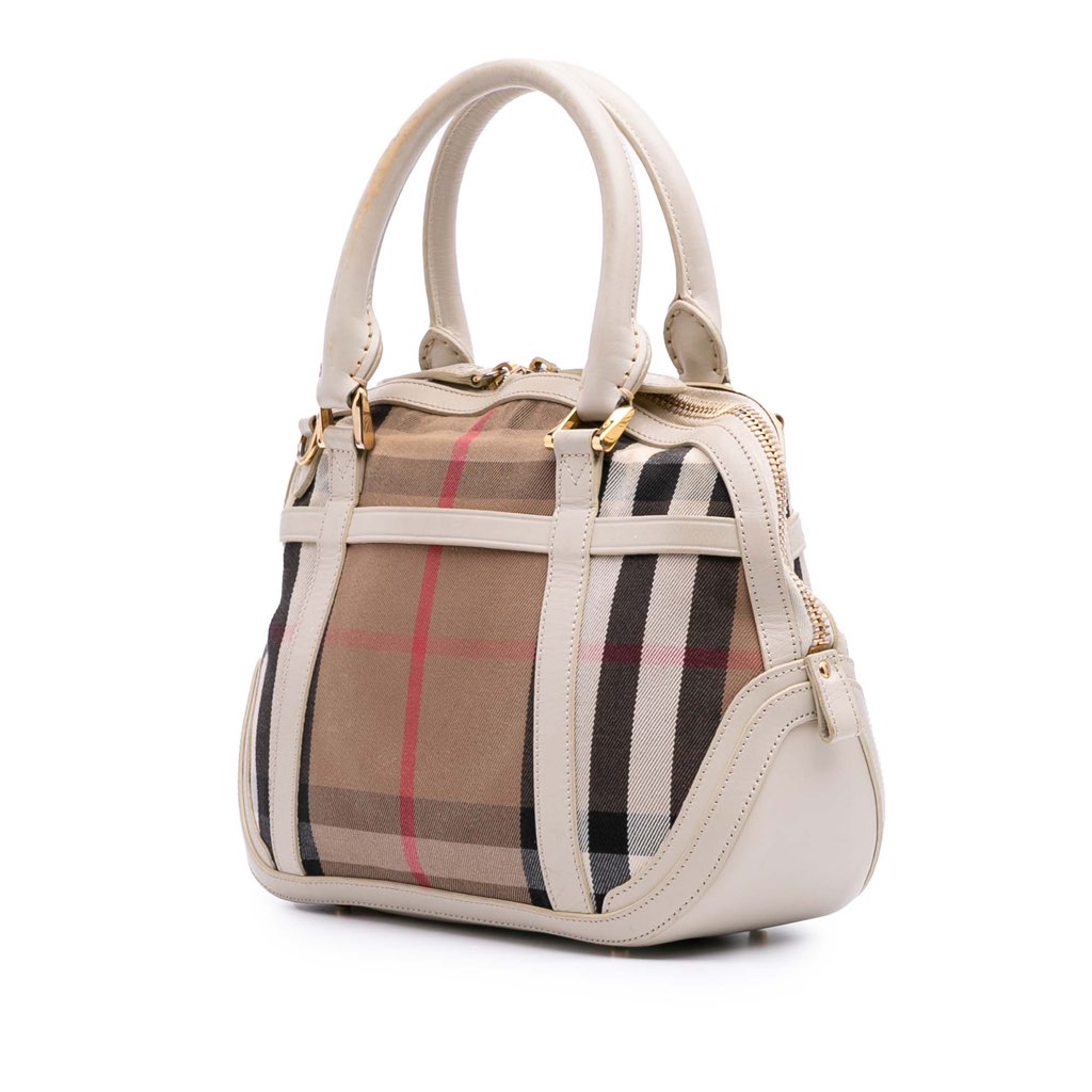 Burberry Small Leather Trimmed House Check Canvas Bridle Orchard Satchel - Back view