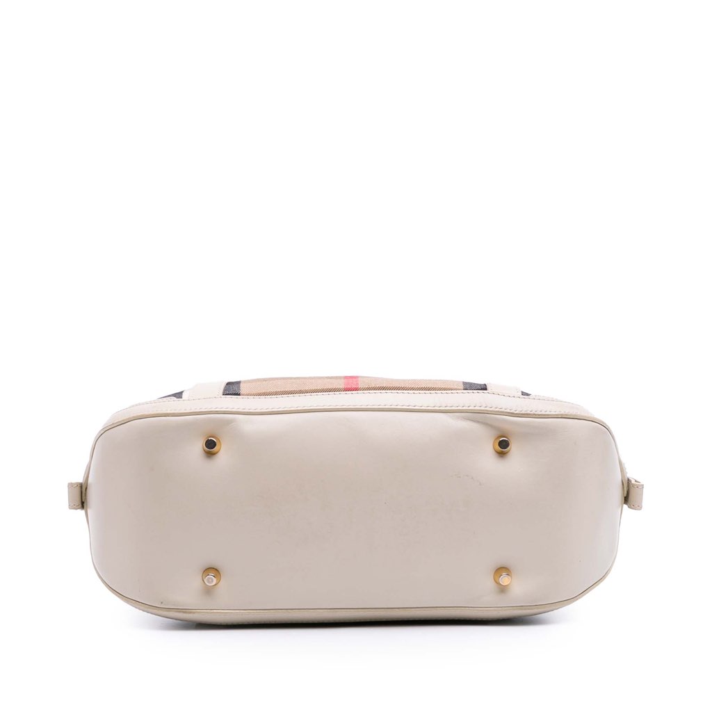 Burberry Small Leather Trimmed House Check Canvas Bridle Orchard Satchel - Image 6