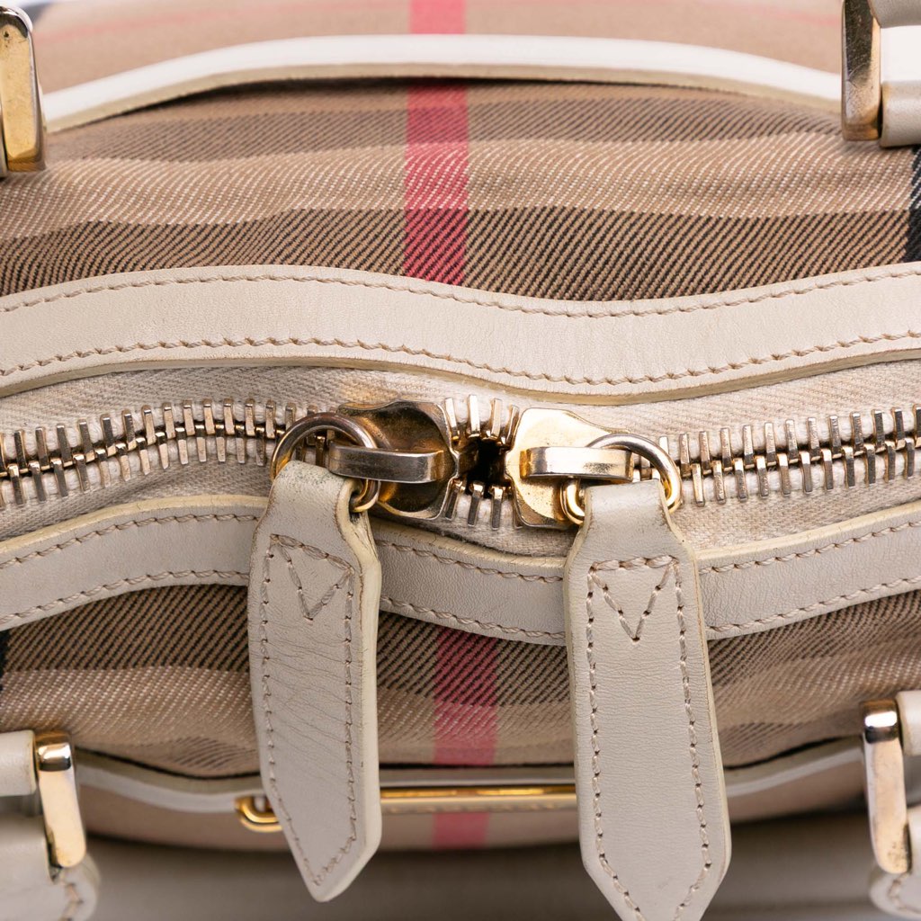 Burberry Small Leather Trimmed House Check Canvas Bridle Orchard Satchel - Detail 2